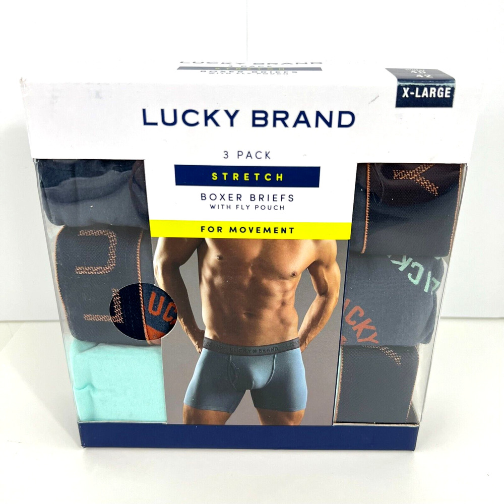 Lucky Brand 3 Pack Men Knit Boxer Briefs with Fly Pouch Cotton Underwear Size XL - Picture 10 of 16